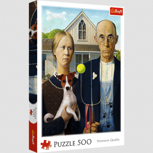 Trefl 37526 Puzzle 500 elementów American Gothic Psia Edycja