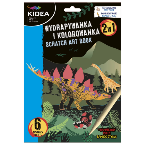KIDEA 2239 Wydrapywanka i kolorowanka 2w1 Dinozaury